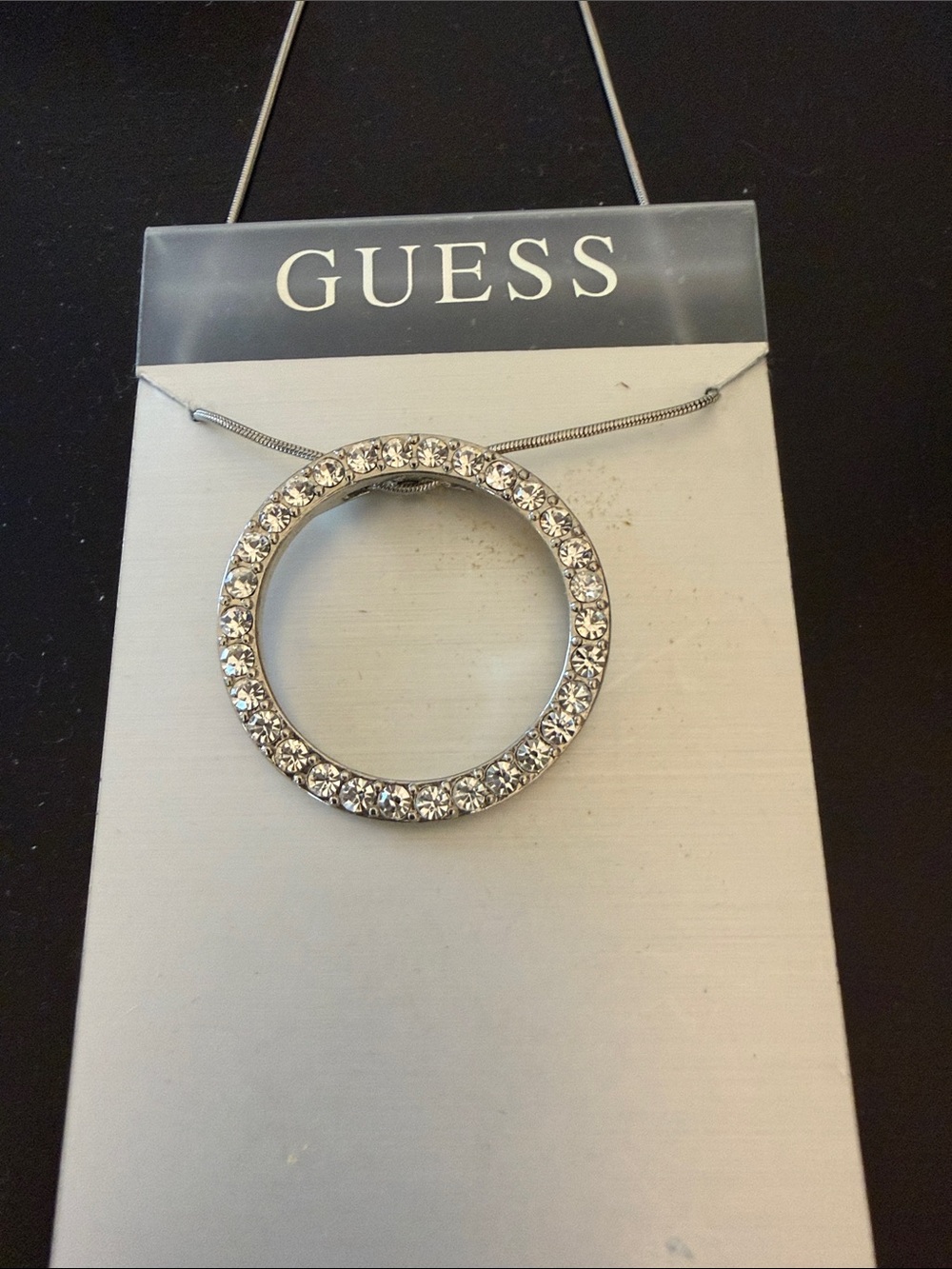 GUESS Silver-Tone Crystal Open Circle Necklace